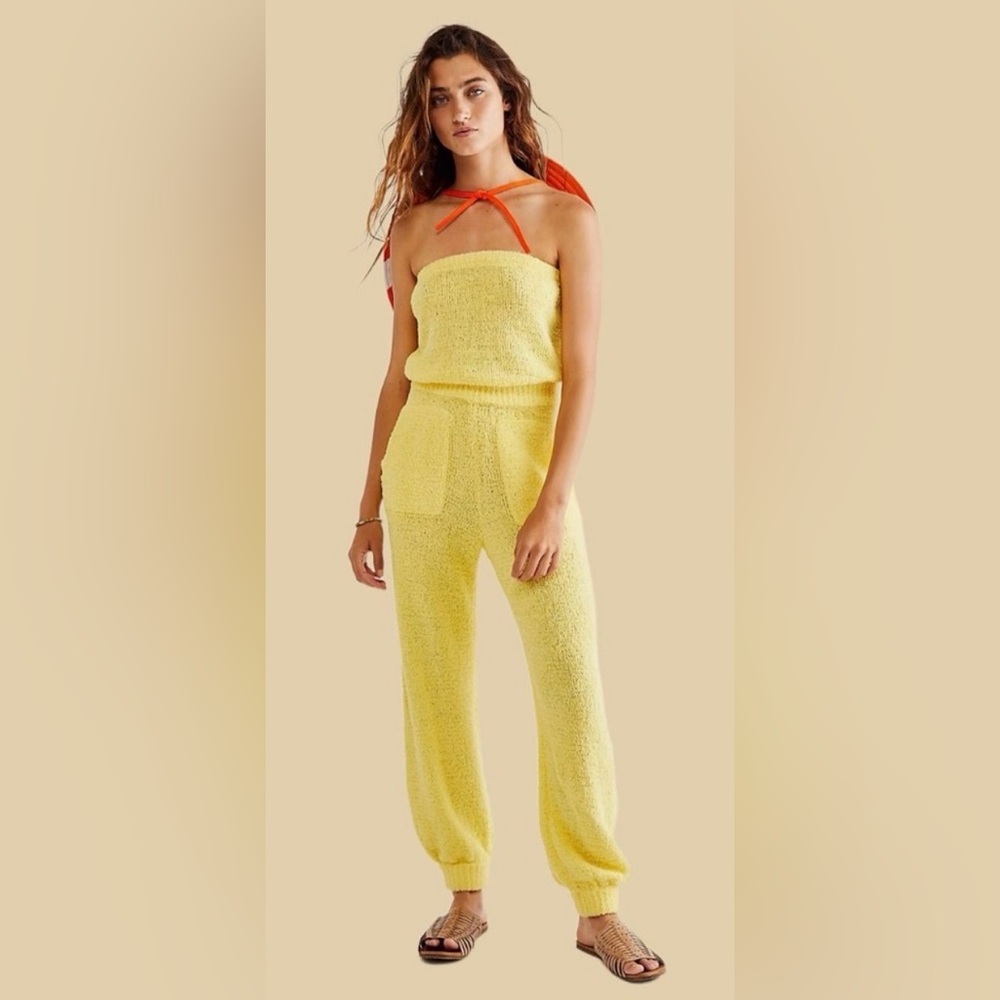 Free People FP Beach Claire Yellow Terry Knit Strapless One-Piece  Jumpsuit